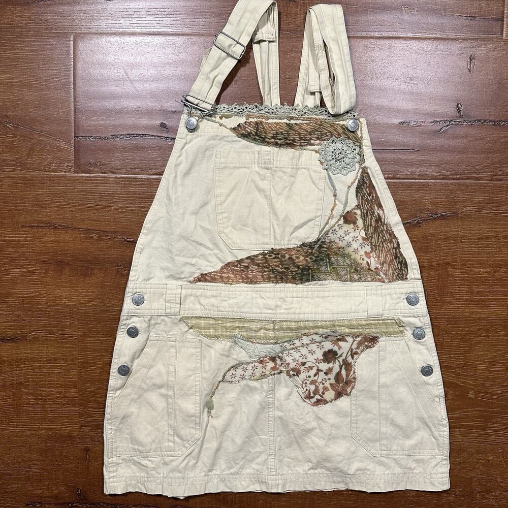 Annelise Jacobsen Overalls Dress Womens 8 M Beige Made in England Boho Y2K VTG